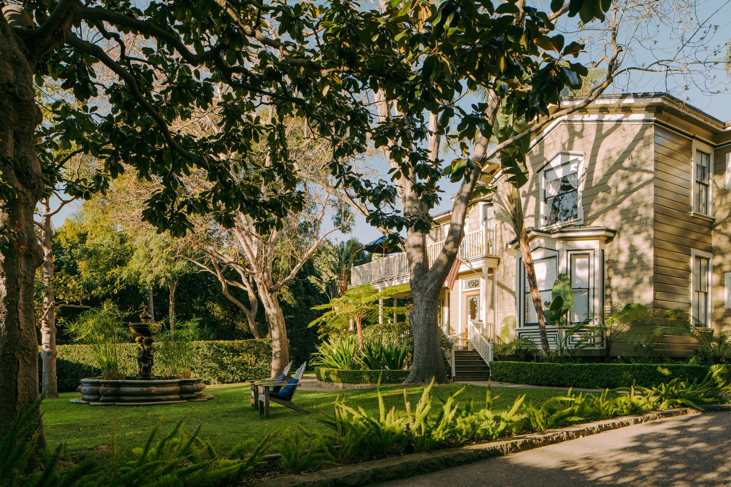 The historic Manor and gardens of The Simpson House Inn in Santa Barbara, California
